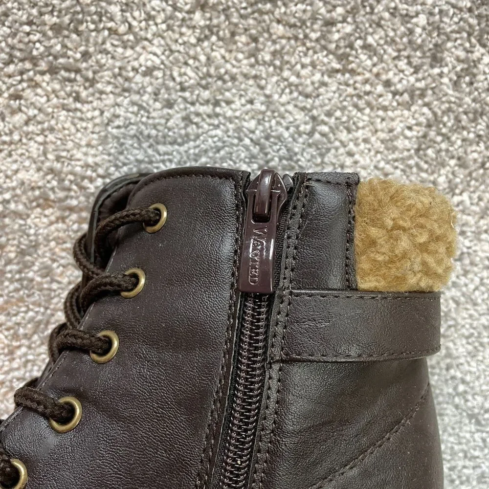 Wanted Girls Size 1 Boots Dark Brown Lace-up with Side Zipper Betsy Ankle Sherpa